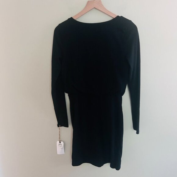 Leith Blouson Bodycon Ruched Dress Size Small Black Long Sleeve Mini LBD Cute - Picture 3 of 9